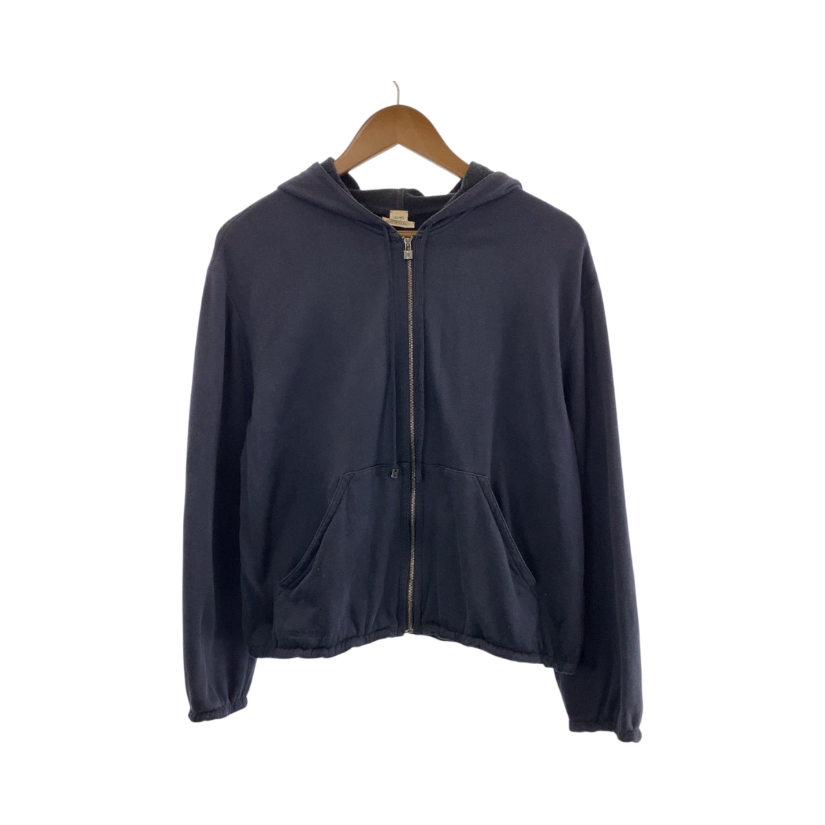 18543
HERMES エルメス サイズ38 ネイビー シルバー金具 コットン / シルク ジップアップ パーカー 男女兼用 レディース AB38