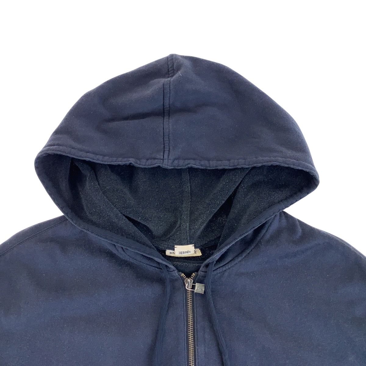 18543
HERMES エルメス サイズ38 ネイビー シルバー金具 コットン / シルク ジップアップ パーカー 男女兼用 レディース AB38