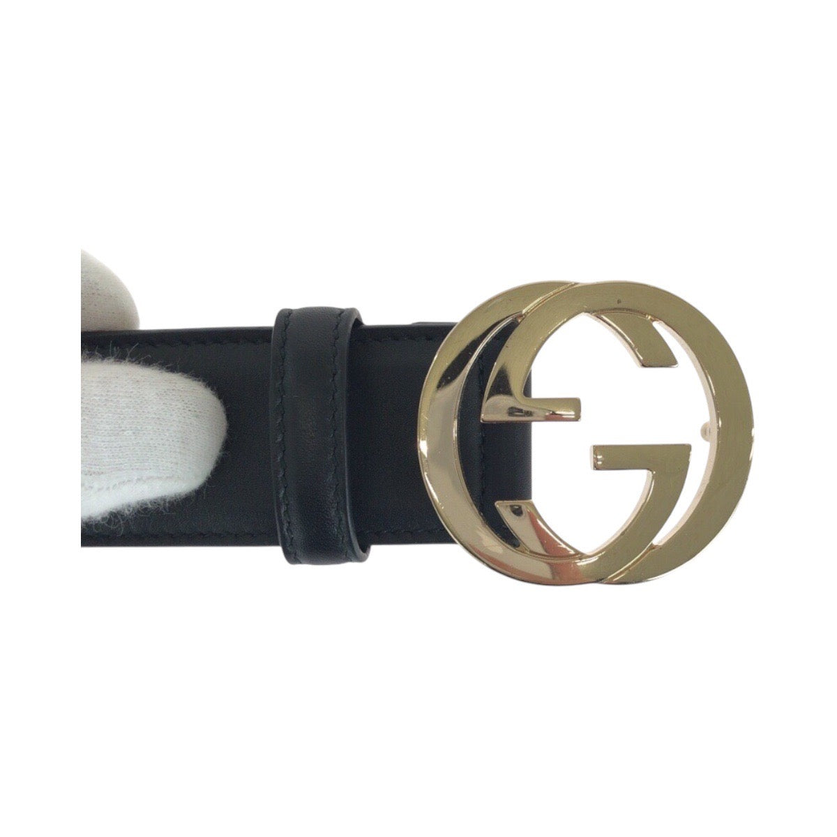 18548
GUCCI グッチ インターロッキング 75cm/30インチ ブラック 黒 ゴールド金具 レザー 370543 ベルト 男女兼用  メンズ A40