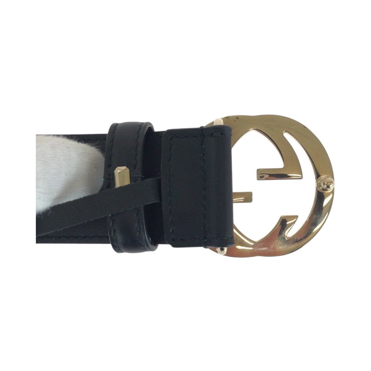 18548
GUCCI グッチ インターロッキング 75cm/30インチ ブラック 黒 ゴールド金具 レザー 370543 ベルト 男女兼用  メンズ A40