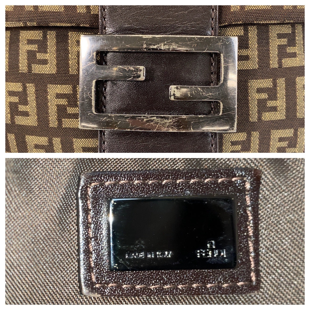 18549
FENDI フェンディ ズッキーノ カムセポシェット ブラウン シルバー金具 キャンバス ショルダーバッグ ポシェット  レディース AB40