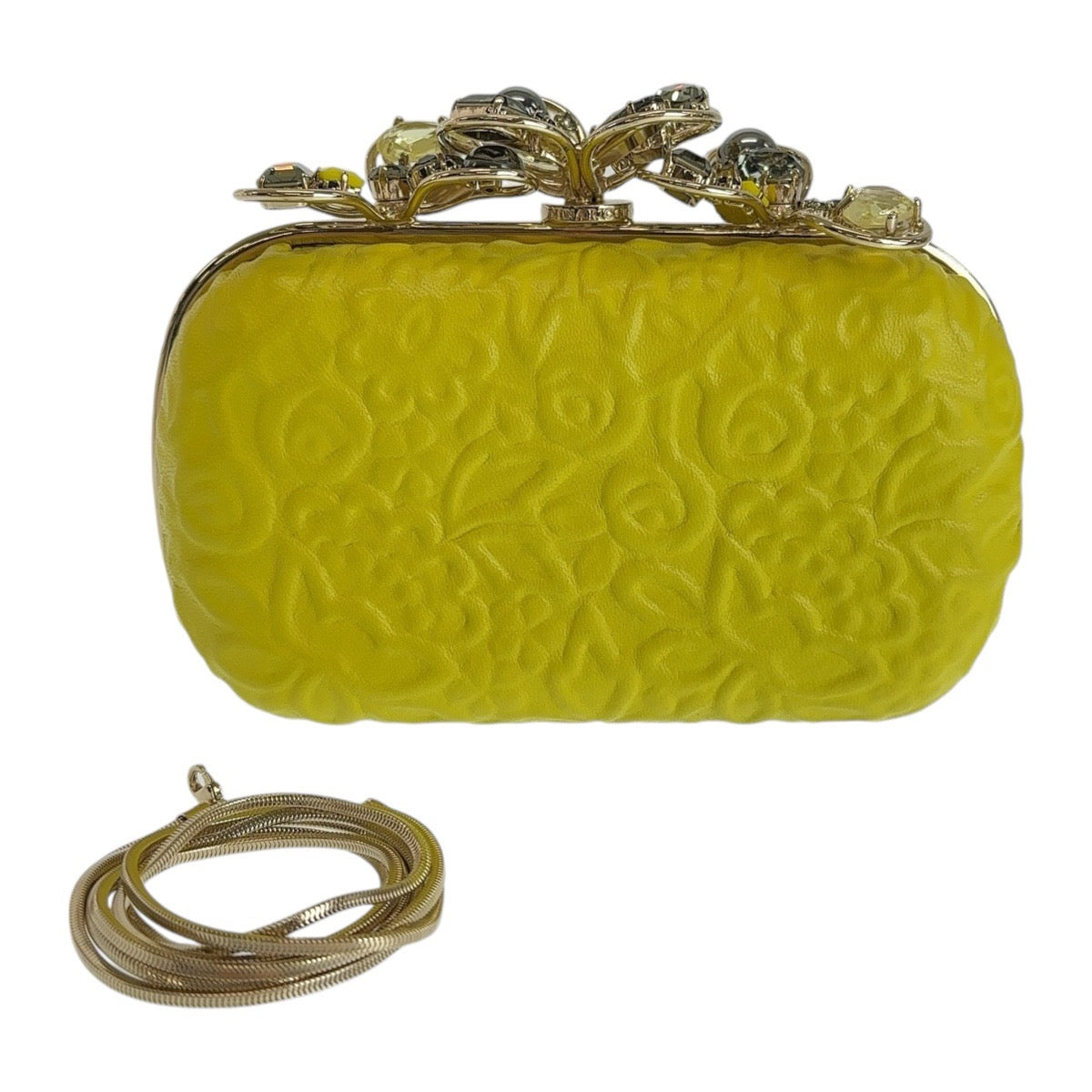 18552
NINA RICCI ニナリッチ イエロー ゴールド金具 レザー 斜め掛け ショルダーバッグ クラッチバッグ バニティバッグ レディース A43