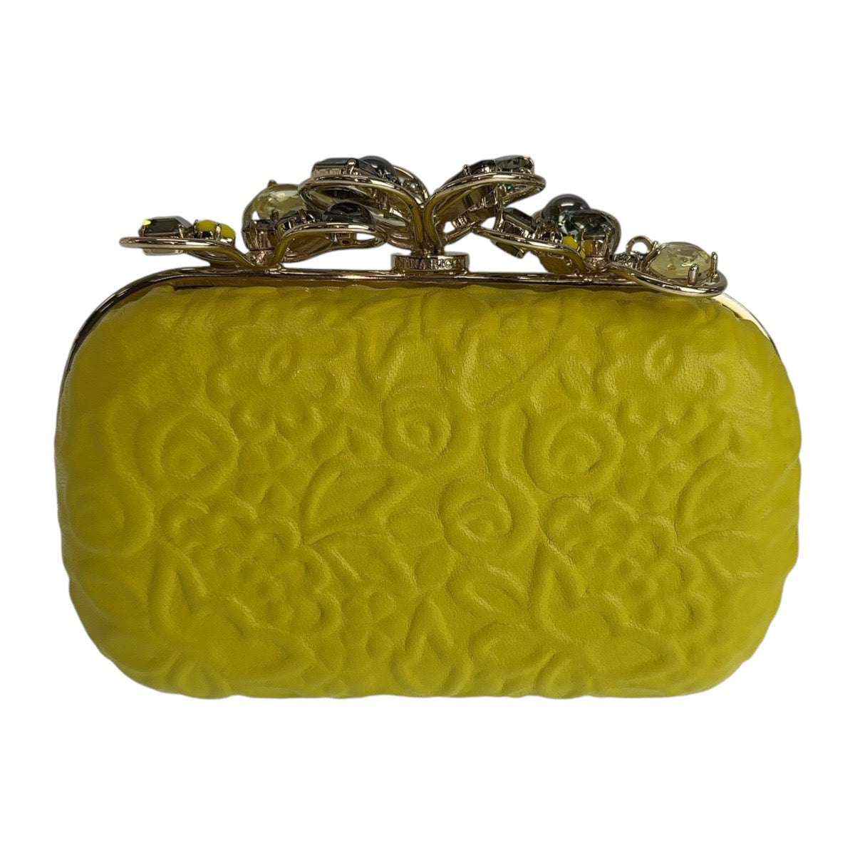 18552
NINA RICCI ニナリッチ イエロー ゴールド金具 レザー 斜め掛け ショルダーバッグ クラッチバッグ バニティバッグ レディース A43