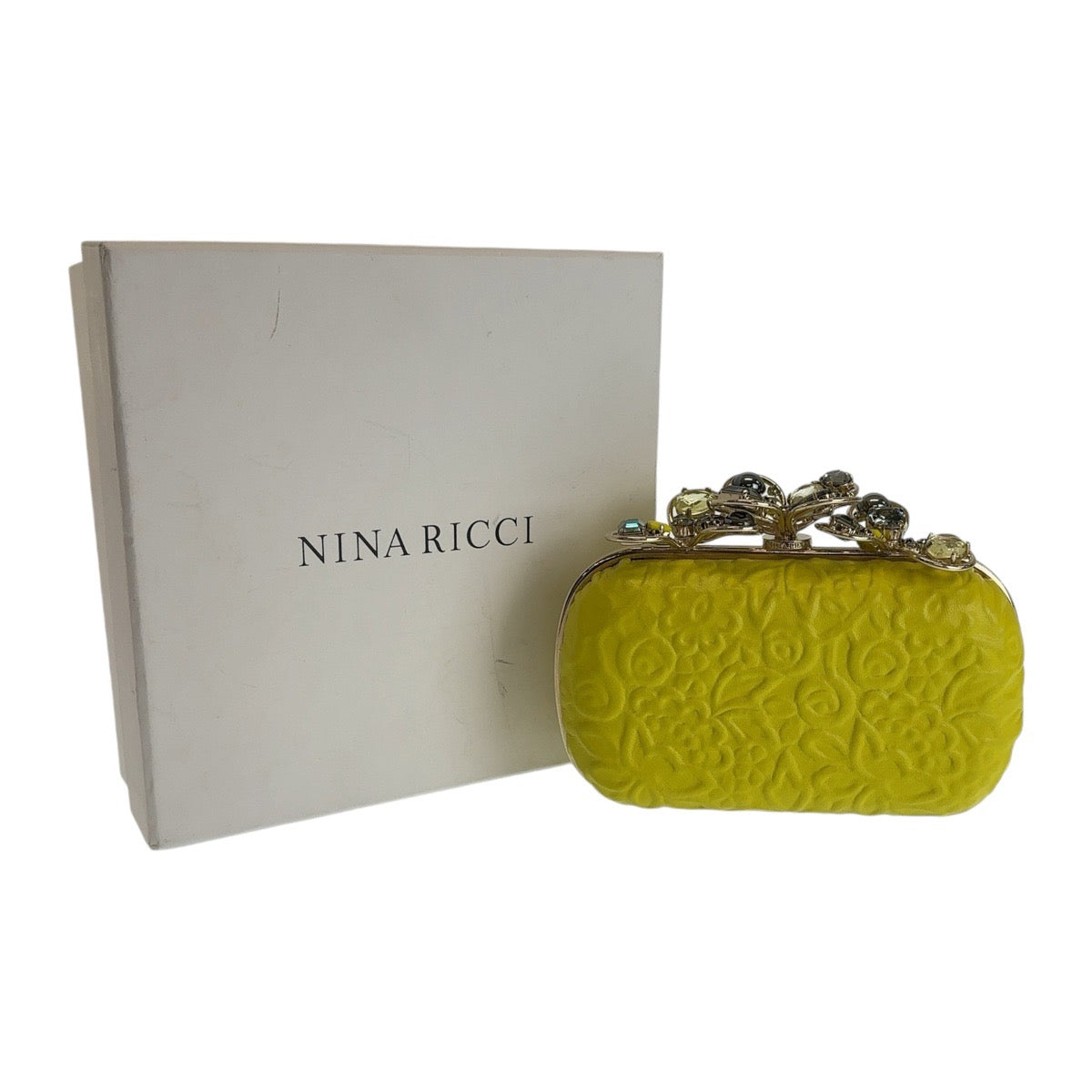 18552
NINA RICCI ニナリッチ イエロー ゴールド金具 レザー 斜め掛け ショルダーバッグ クラッチバッグ バニティバッグ レディース A43