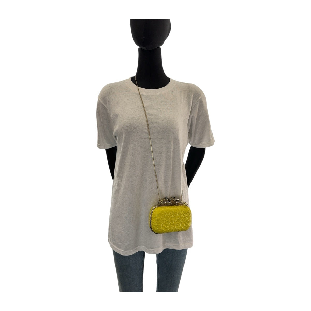 18552
NINA RICCI ニナリッチ イエロー ゴールド金具 レザー 斜め掛け ショルダーバッグ クラッチバッグ バニティバッグ レディース A43