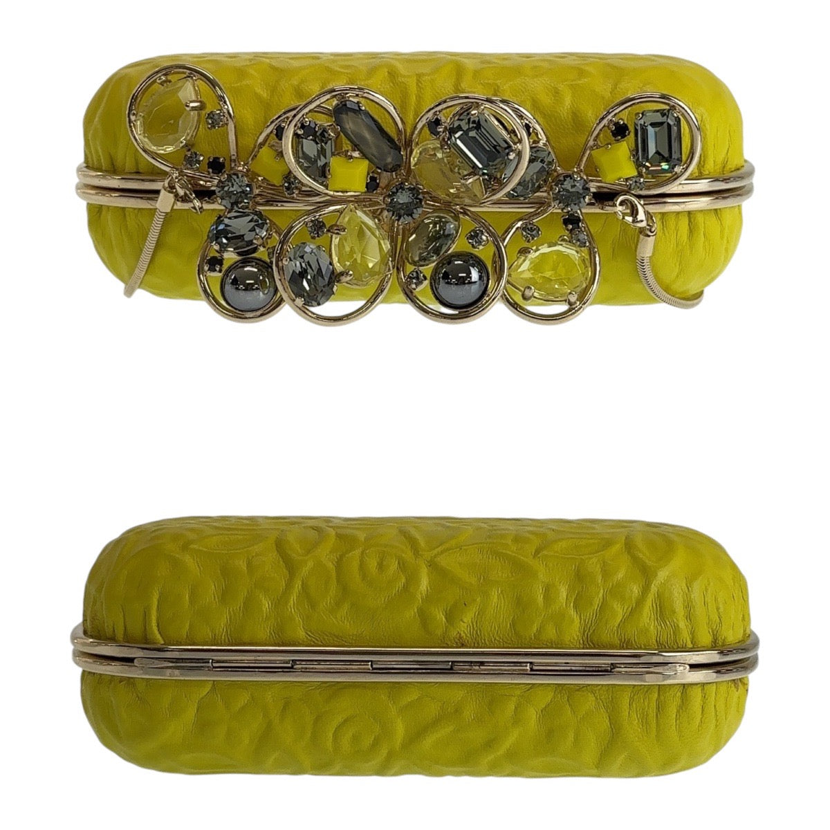 18552
NINA RICCI ニナリッチ イエロー ゴールド金具 レザー 斜め掛け ショルダーバッグ クラッチバッグ バニティバッグ レディース A43