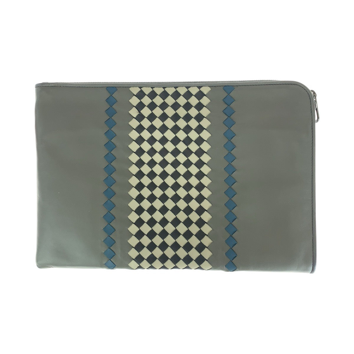 18553
BOTTEGAVENETA ボッテガヴェネタ イントレチャート グレー ガンメタ金具 レザー クラッチバッグ セカンドバッグ メンズ ABP41