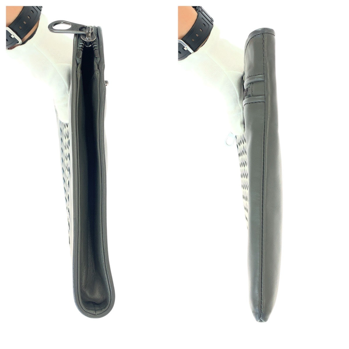 18553
BOTTEGAVENETA ボッテガヴェネタ イントレチャート グレー ガンメタ金具 レザー クラッチバッグ セカンドバッグ メンズ ABP41