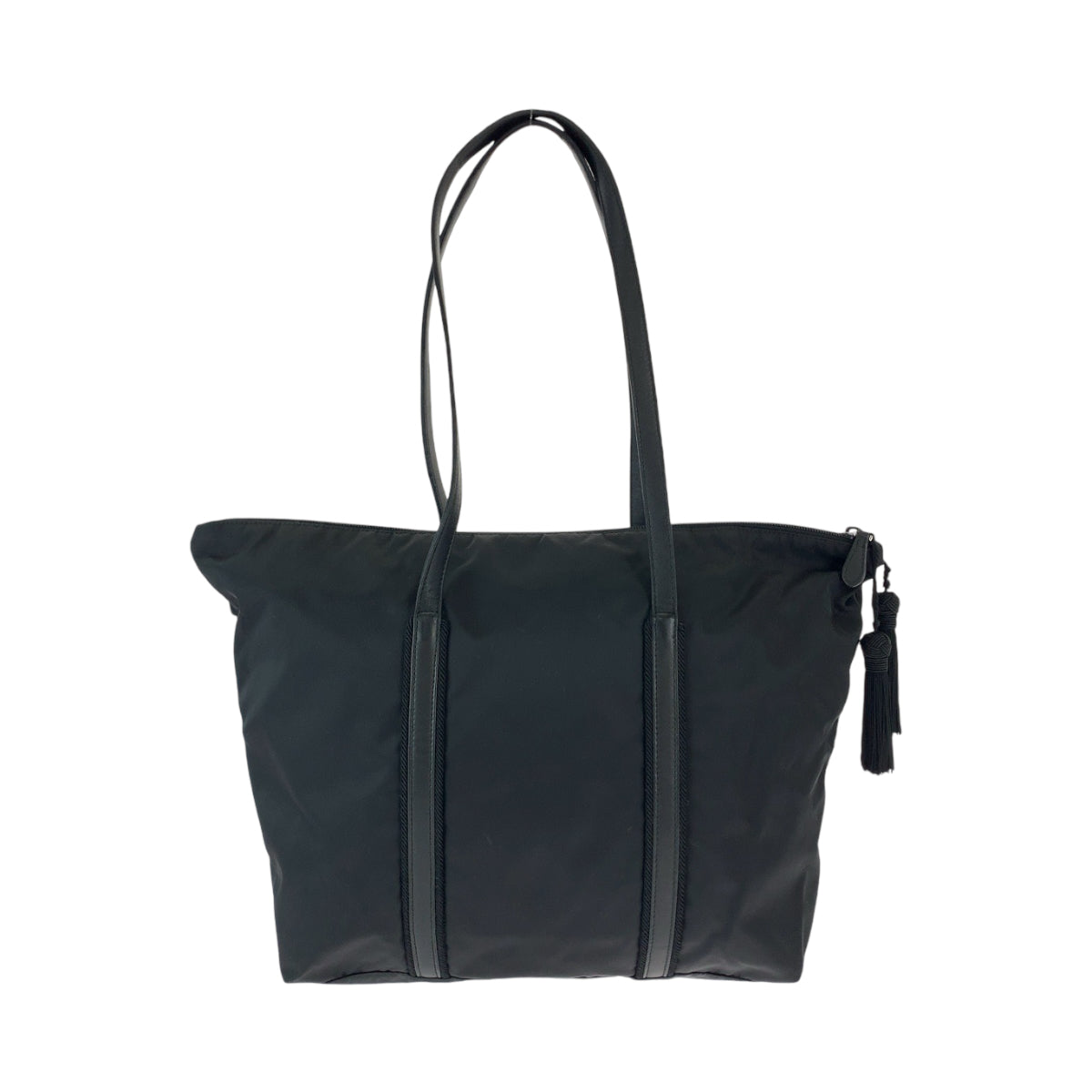 18554
PRADA プラダ テスート 三角ロゴプレート フリンジ ブラック 黒 シルバー金具 ナイロン BR3920 トートバッグ ショルダーバッグ  レディース ABP40
