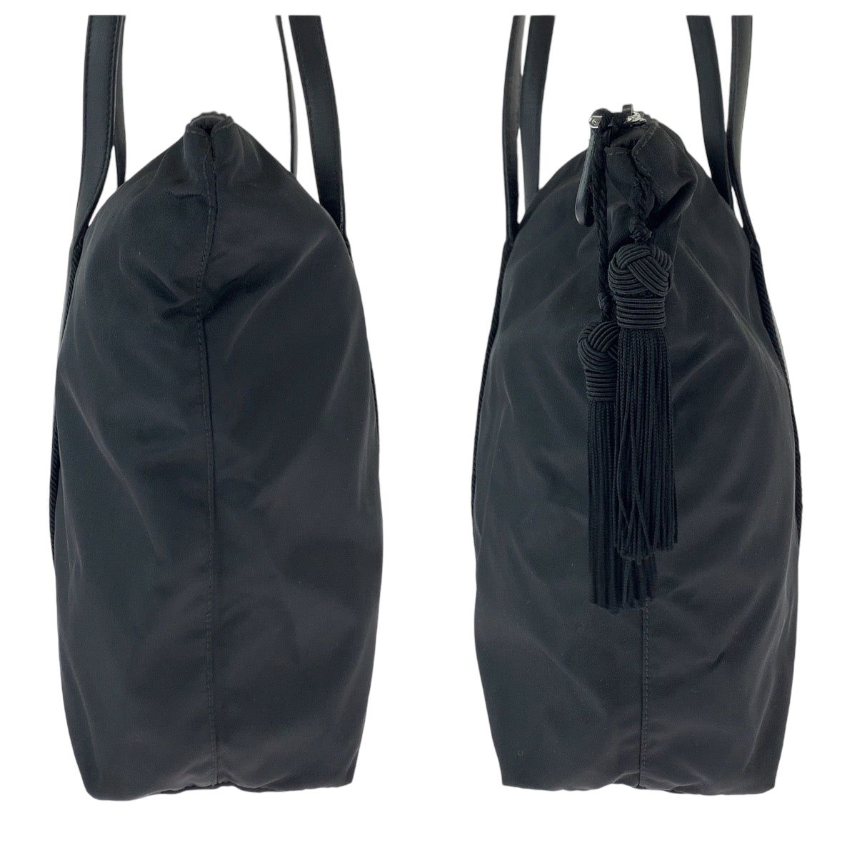 18554
PRADA プラダ テスート 三角ロゴプレート フリンジ ブラック 黒 シルバー金具 ナイロン BR3920 トートバッグ ショルダーバッグ  レディース ABP40