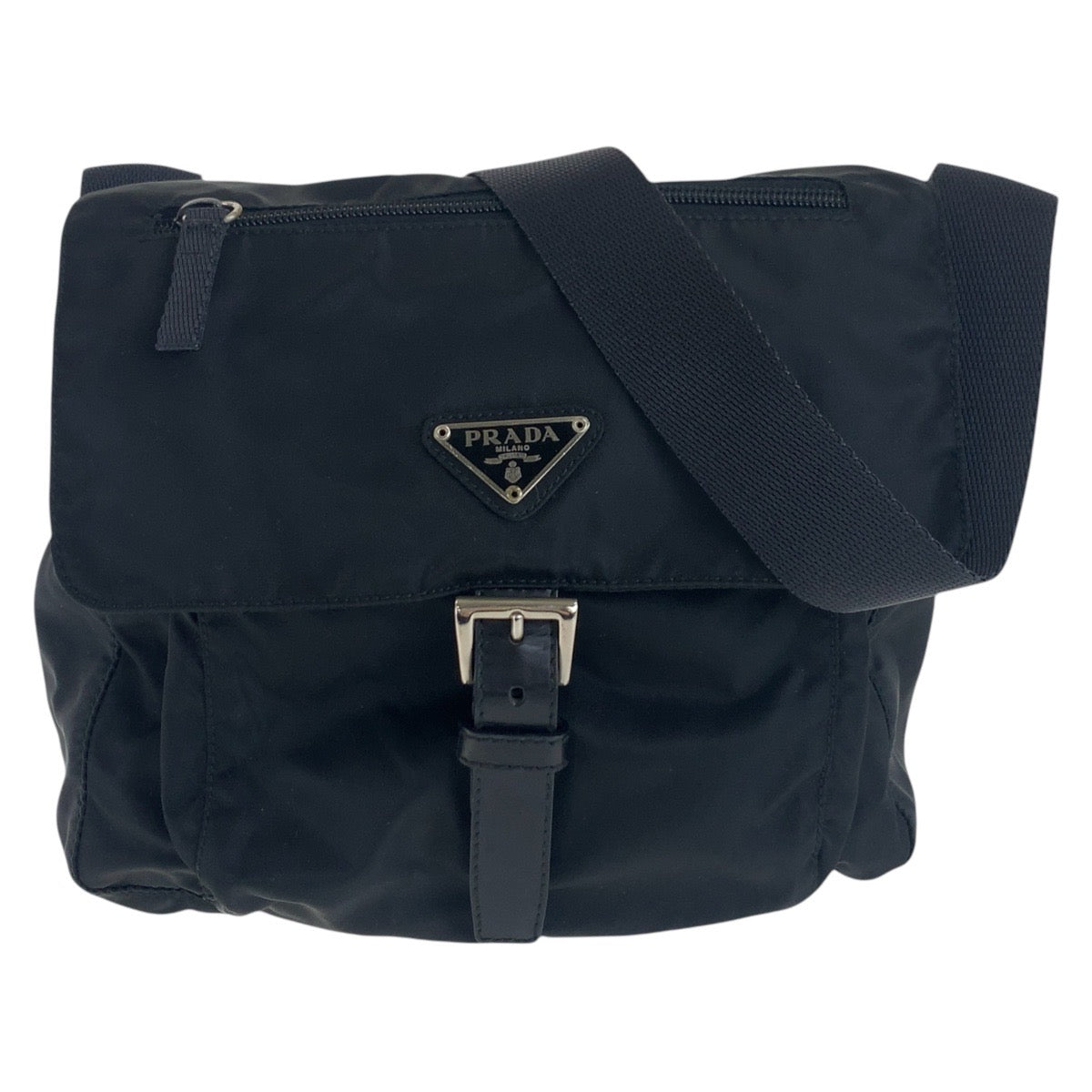 18556
PRADA プラダ テスート 三角ロゴプレート ブラック 黒 シルバー金具 ナイロン ショルダーバッグ ポシェット  レディース ABP43
