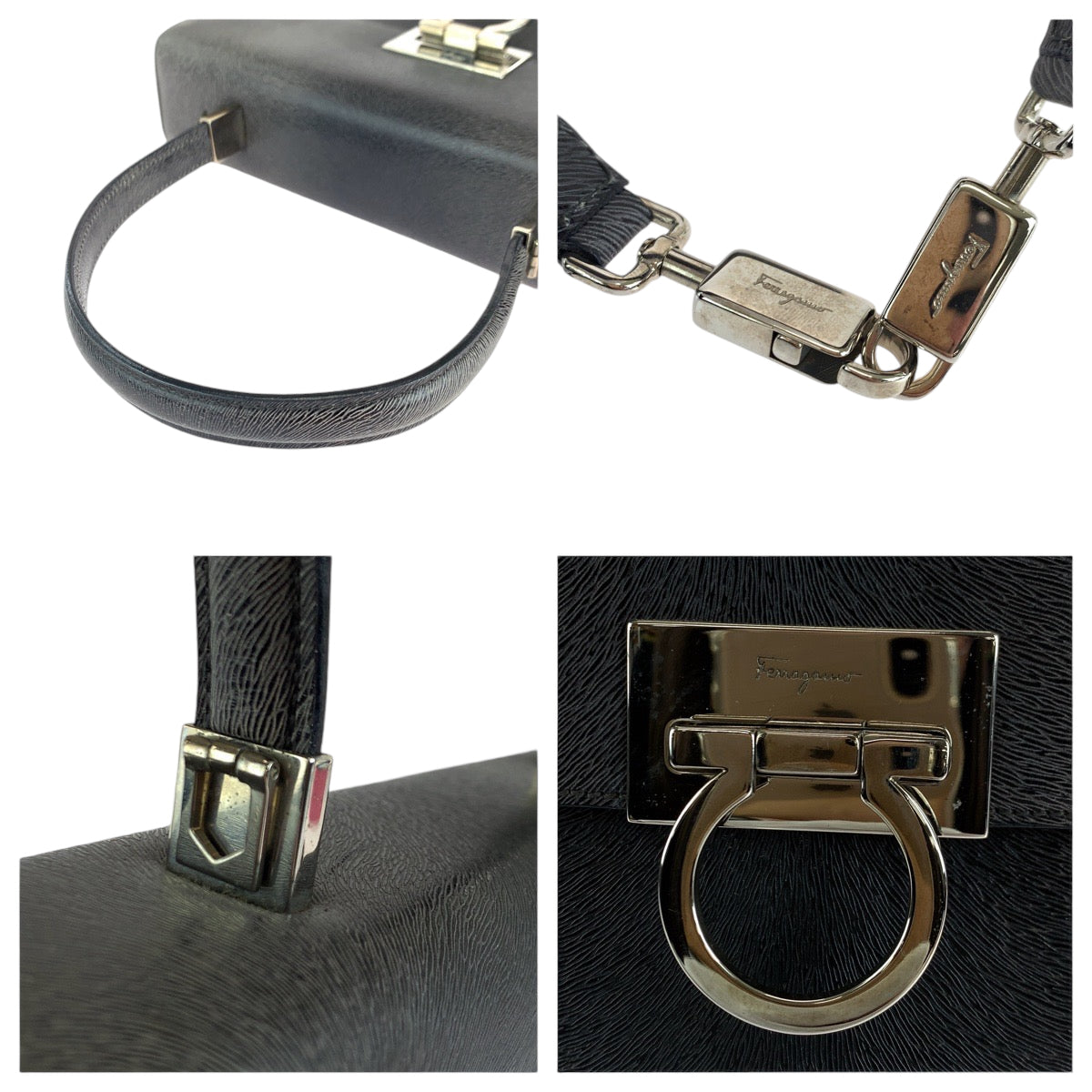 18557
Salvatore Ferragamo サルヴァトーレフェラガモ ガンチーニ グレー シルバー金具 レザー BA21 8849 ショルダーバッグ ハンドバッグ 2way レディース AB43