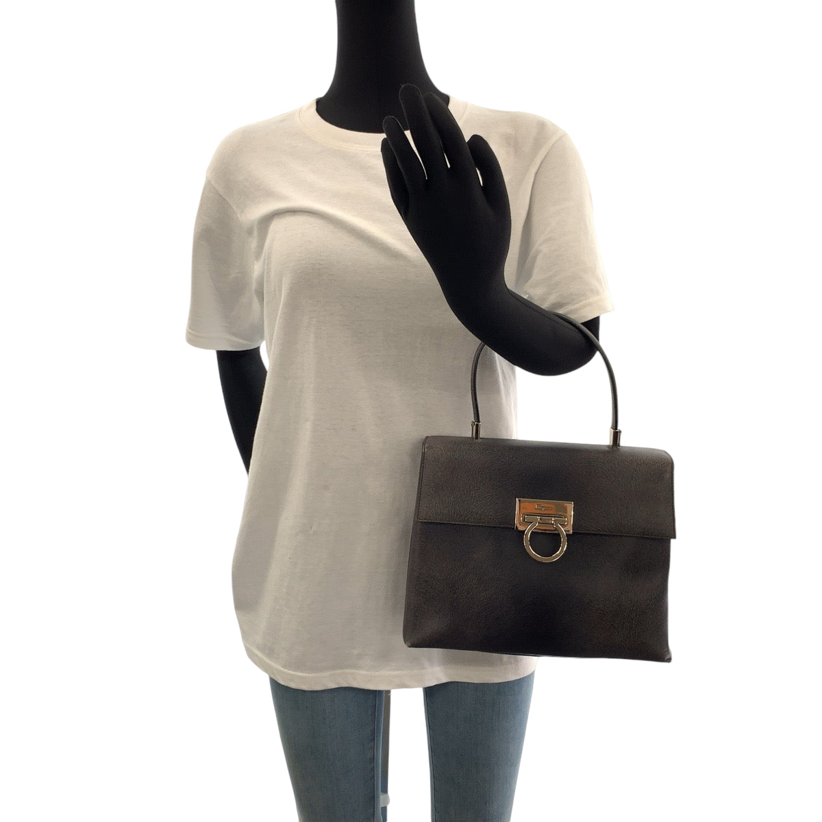 18557
Salvatore Ferragamo サルヴァトーレフェラガモ ガンチーニ グレー シルバー金具 レザー BA21 8849 ショルダーバッグ ハンドバッグ 2way レディース AB43