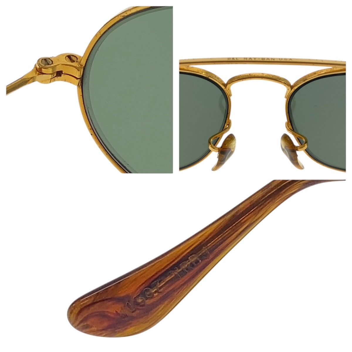 18575
Ray-Ban レイバン ヴィンテージ B&L RAY-BAN U.S.A グリーン ゴールド金具 ガラス / メタル W1507 WRBJ 58▫︎16 サングラス ティアドロップ  メンズ AB15
