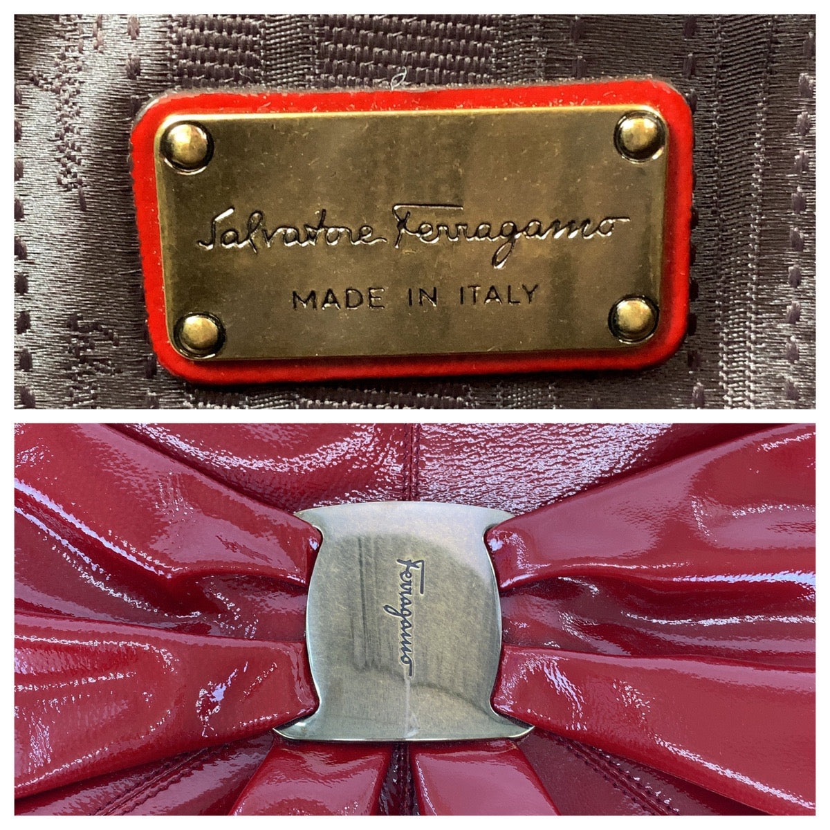 18585
Salvatore Ferragamo サルヴァトーレフェラガモ ヴァラ レッド ゴールド金具 パテントレザー ホーボー ショルダーバッグ ハンドバッグ 2way  レディース A41