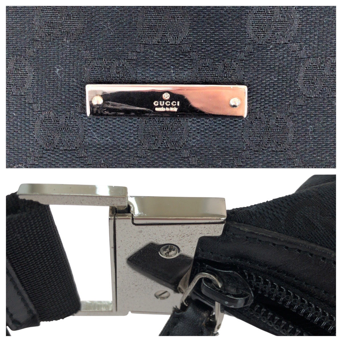 18587
GUCCI グッチ ブラック 黒 シルバー金具 GGキャンバス 019 0433 ショルダーバッグ ポシェット レディース A43