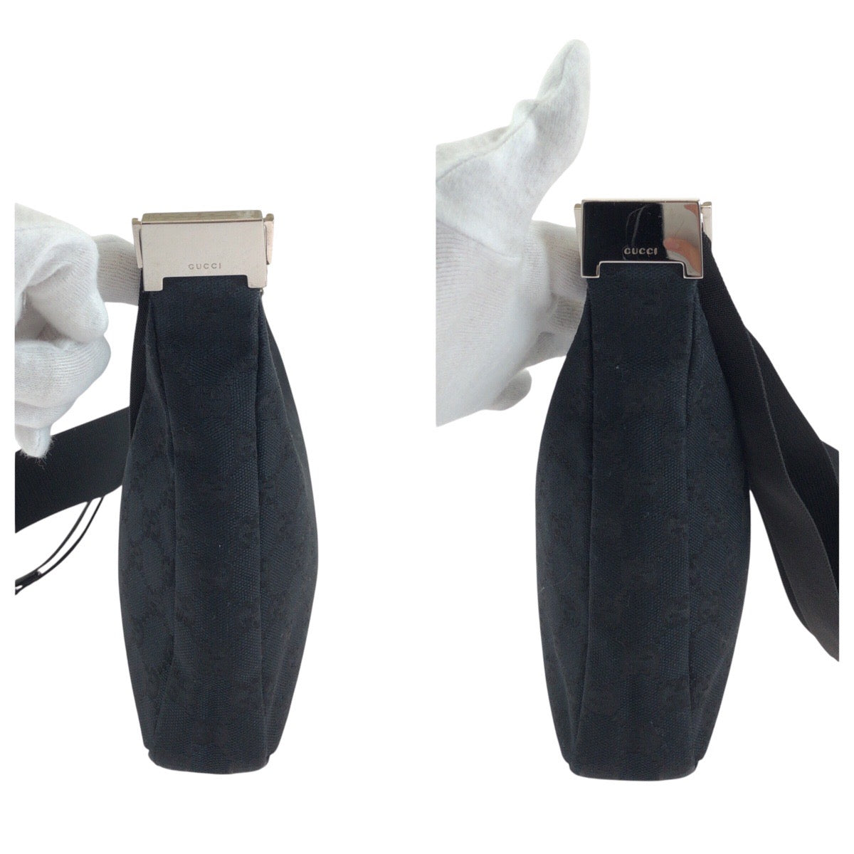 18587
GUCCI グッチ ブラック 黒 シルバー金具 GGキャンバス 019 0433 ショルダーバッグ ポシェット レディース A43