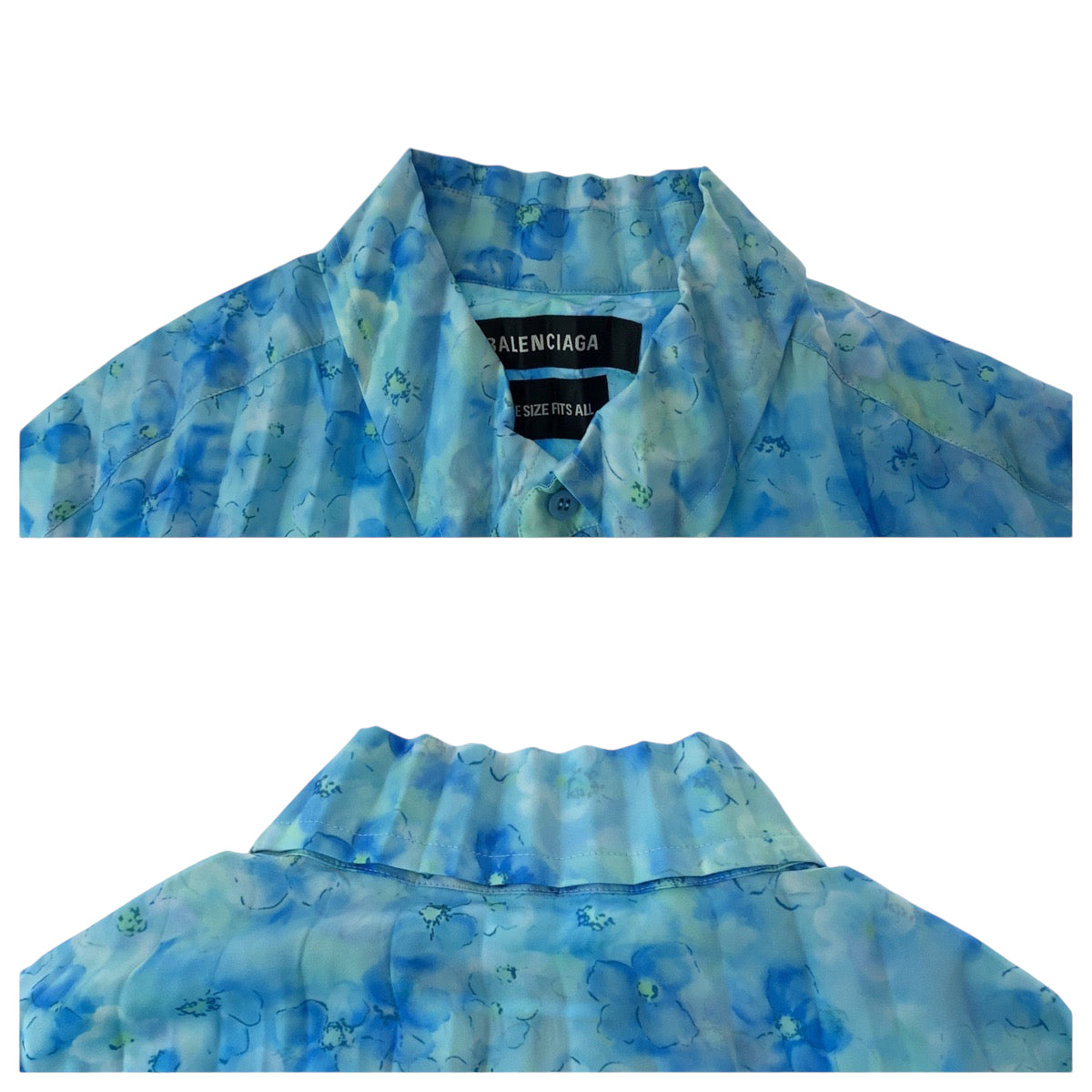 18589
BALENCIAGA バレンシアガ 花柄 サイズL ブルー ポリエステル 長袖シャツ ドレスシャツ ワンピース  レディース A40