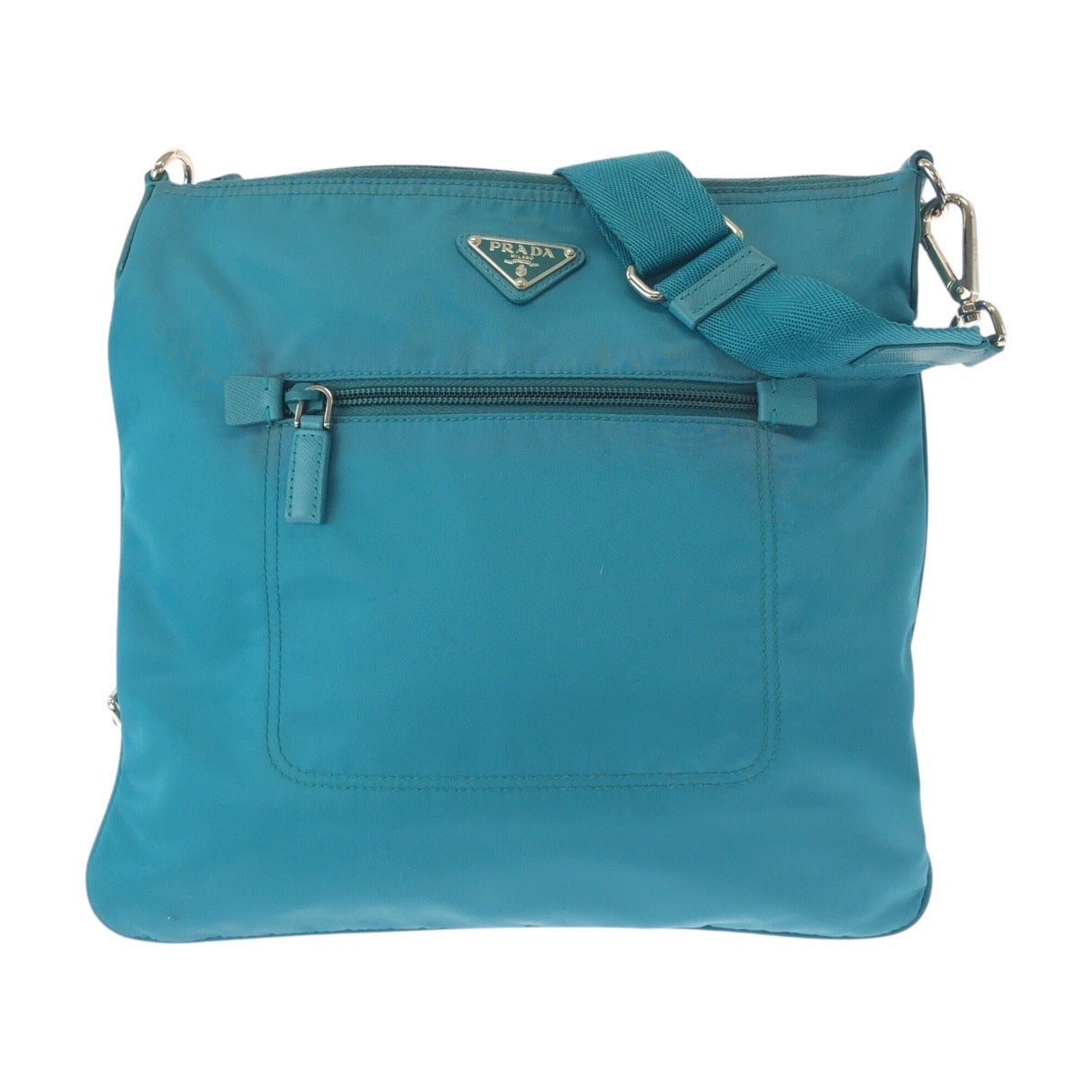 18593
PRADA プラダ テスート 三角ロゴプレート ライトブルー エメラルド シルバー金具 ナイロン ショルダーバッグ ポシェット  レディース ABP41