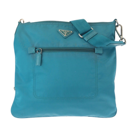 18593
PRADA プラダ テスート 三角ロゴプレート ライトブルー エメラルド シルバー金具 ナイロン ショルダーバッグ ポシェット  レディース ABP41