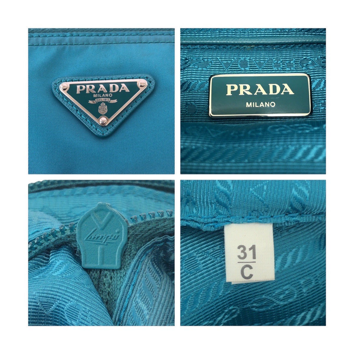 18593
PRADA プラダ テスート 三角ロゴプレート ライトブルー エメラルド シルバー金具 ナイロン ショルダーバッグ ポシェット  レディース ABP41