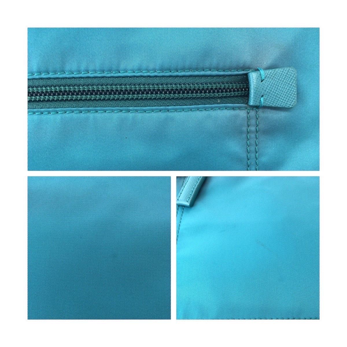 18593
PRADA プラダ テスート 三角ロゴプレート ライトブルー エメラルド シルバー金具 ナイロン ショルダーバッグ ポシェット  レディース ABP41