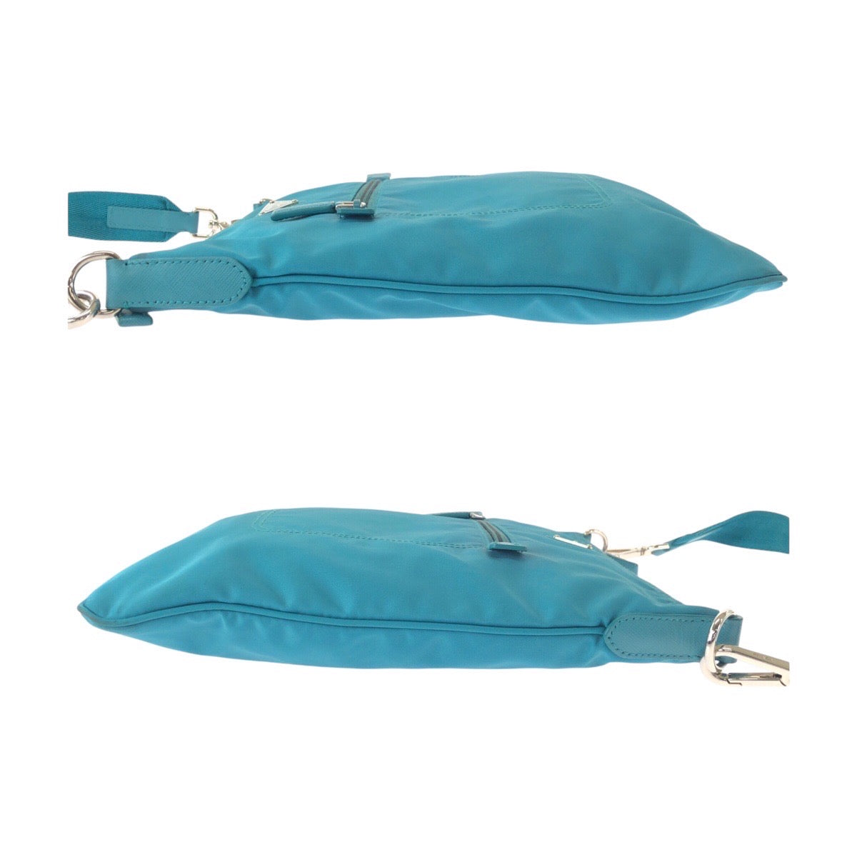 18593
PRADA プラダ テスート 三角ロゴプレート ライトブルー エメラルド シルバー金具 ナイロン ショルダーバッグ ポシェット  レディース ABP41