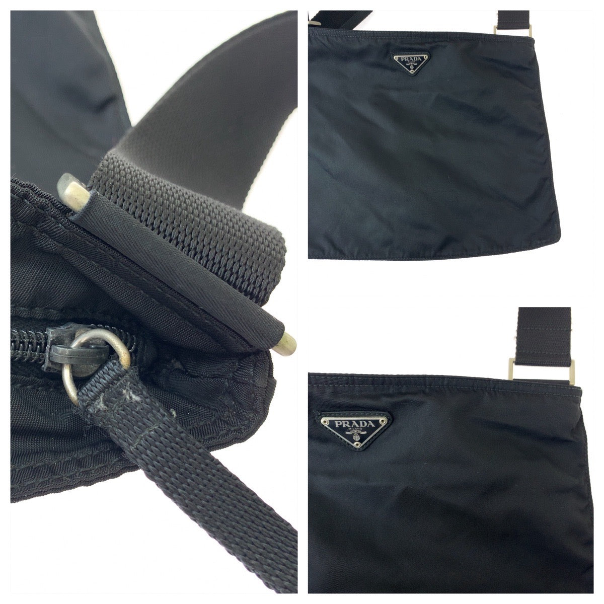 18594
PRADA プラダ テスート 三角ロゴプレート ブラック シルバー金具 ナイロン VA0053 ショルダーバッグ ポシェット  レディース ABP39