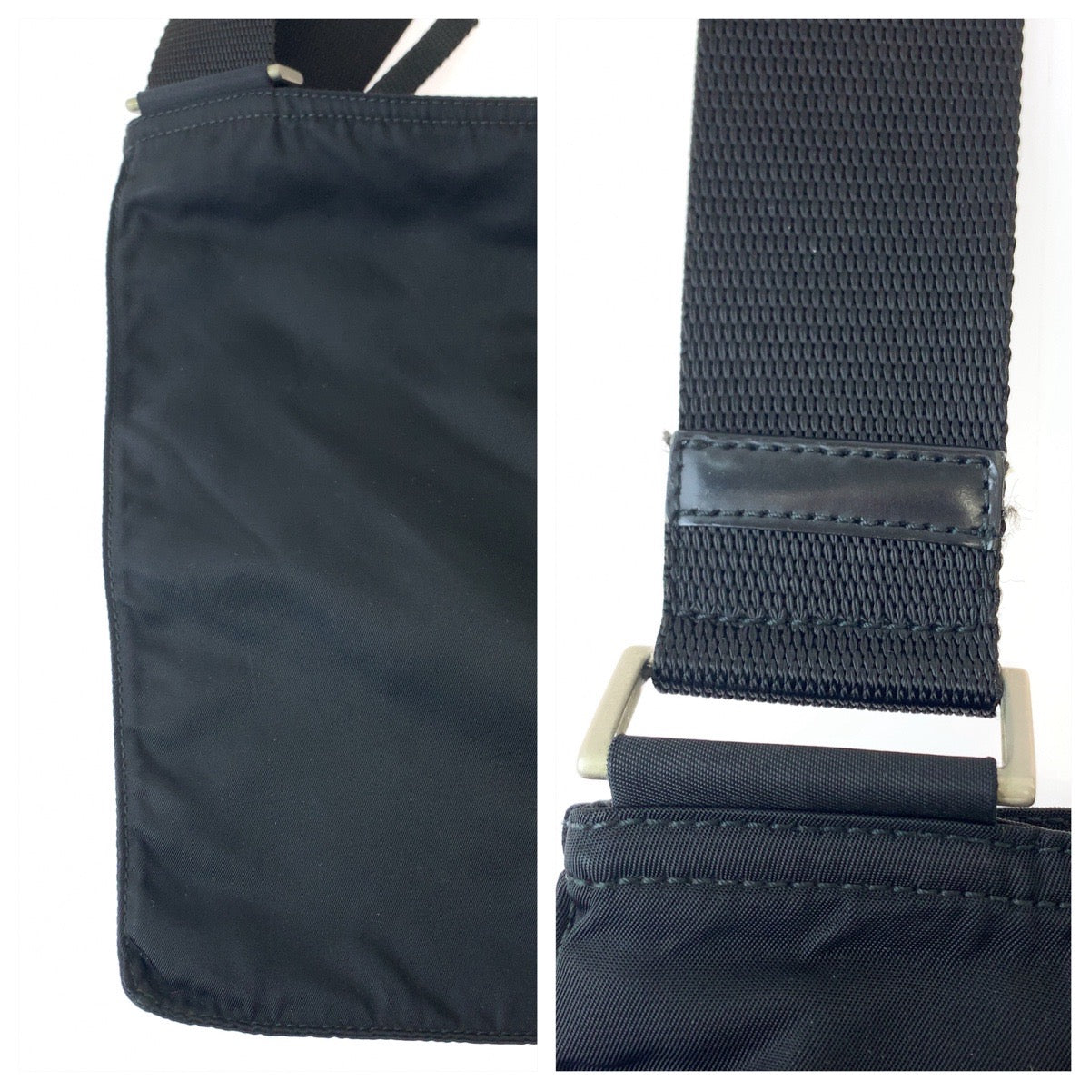 18594
PRADA プラダ テスート 三角ロゴプレート ブラック シルバー金具 ナイロン VA0053 ショルダーバッグ ポシェット  レディース ABP39