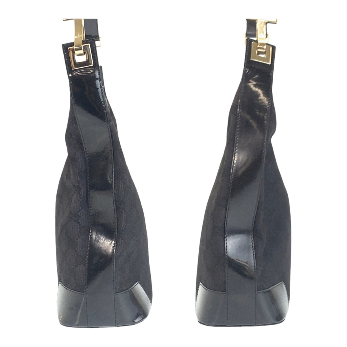 18597
GUCCI グッチ ブラック 黒 ゴールド金具 GGキャンバス ショルダーバッグ ホーボー レディース ABP41