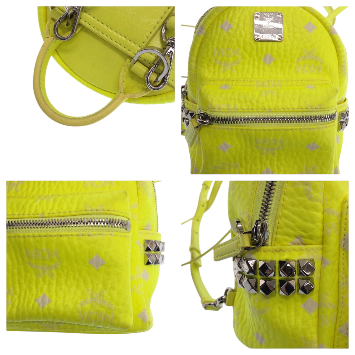 18598
MCM エム シー エム ヴィセスト イエロー ネオンカラー レザー リュックサック バックパック レディース AB40