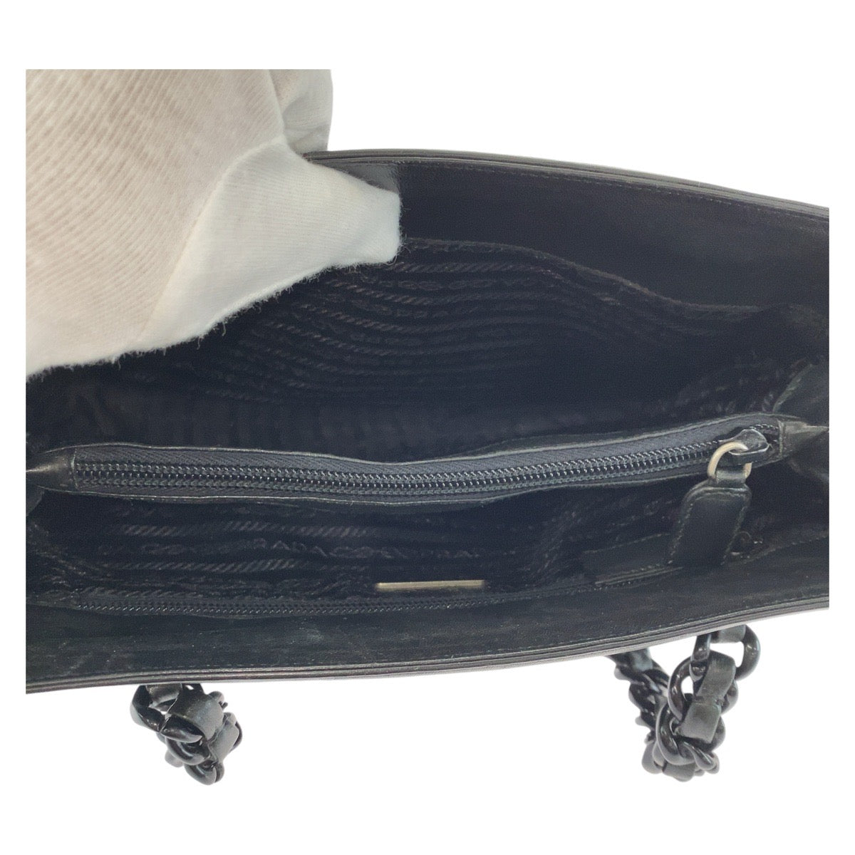 18601
PRADA プラダ プラチェーン ブラック シルバー金具 レザー / プラスチック トートバッグ ハンドバッグ レディース ABP43