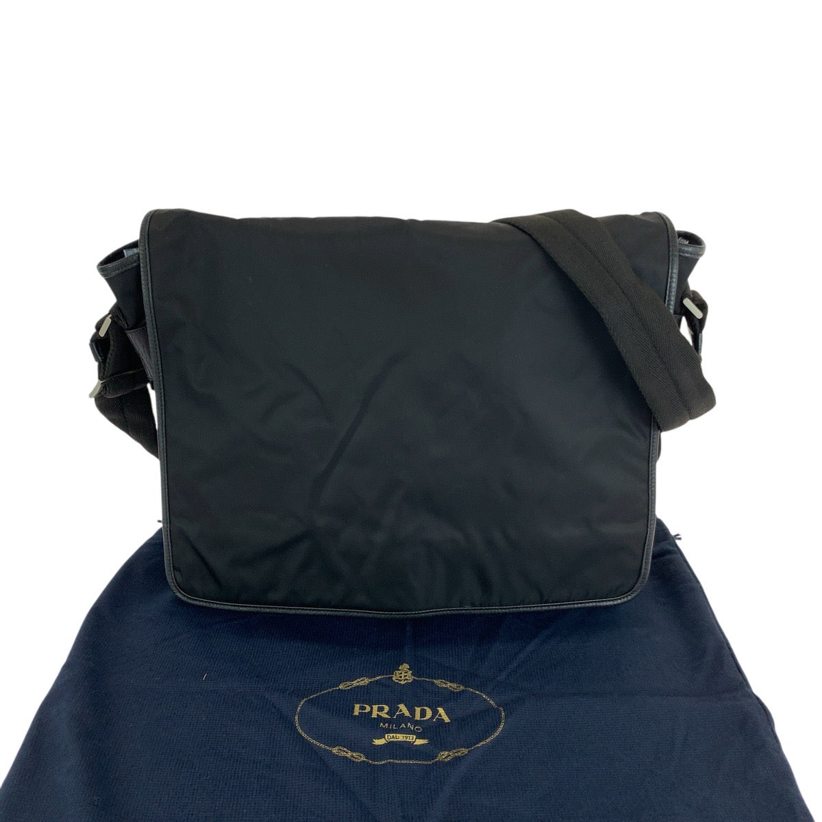 18604
PRADA プラダ テスート 三角ロゴプレート ブラック 黒 シルバー金具 ナイロン ショルダーバッグ メッセンジャーバッグ 男女兼用  レディース