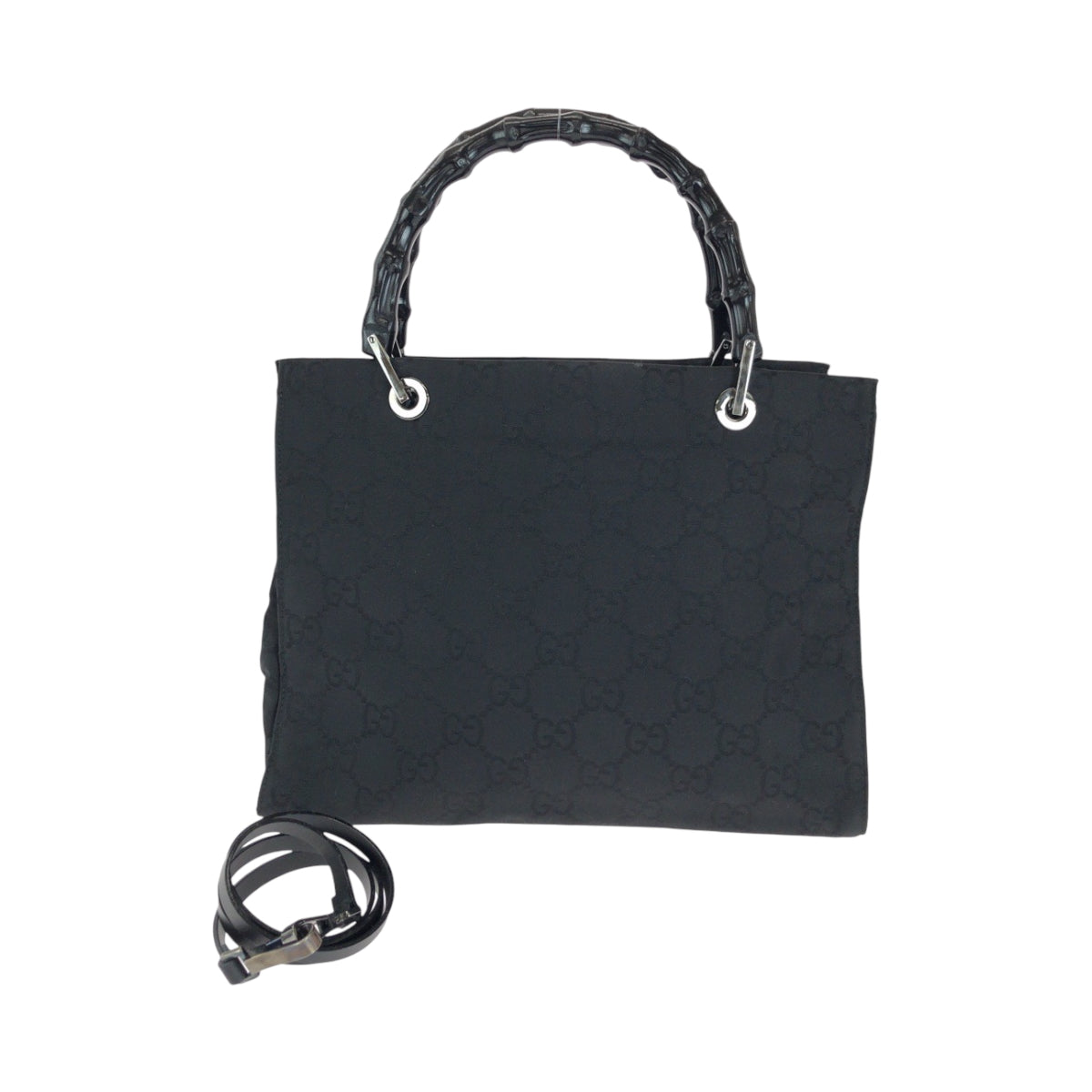 18605
GUCCI グッチ バンブー ブラック 黒 シルバー金具 GGキャンバス 002 1015 トートバッグ ハンドバッグ  レディース ABP39