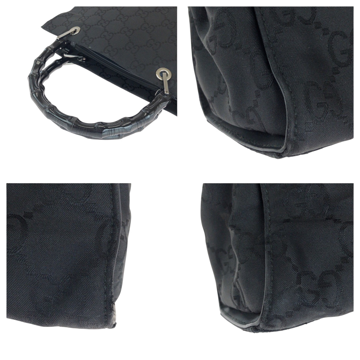18605
GUCCI グッチ バンブー ブラック 黒 シルバー金具 GGキャンバス 002 1015 トートバッグ ハンドバッグ  レディース ABP39