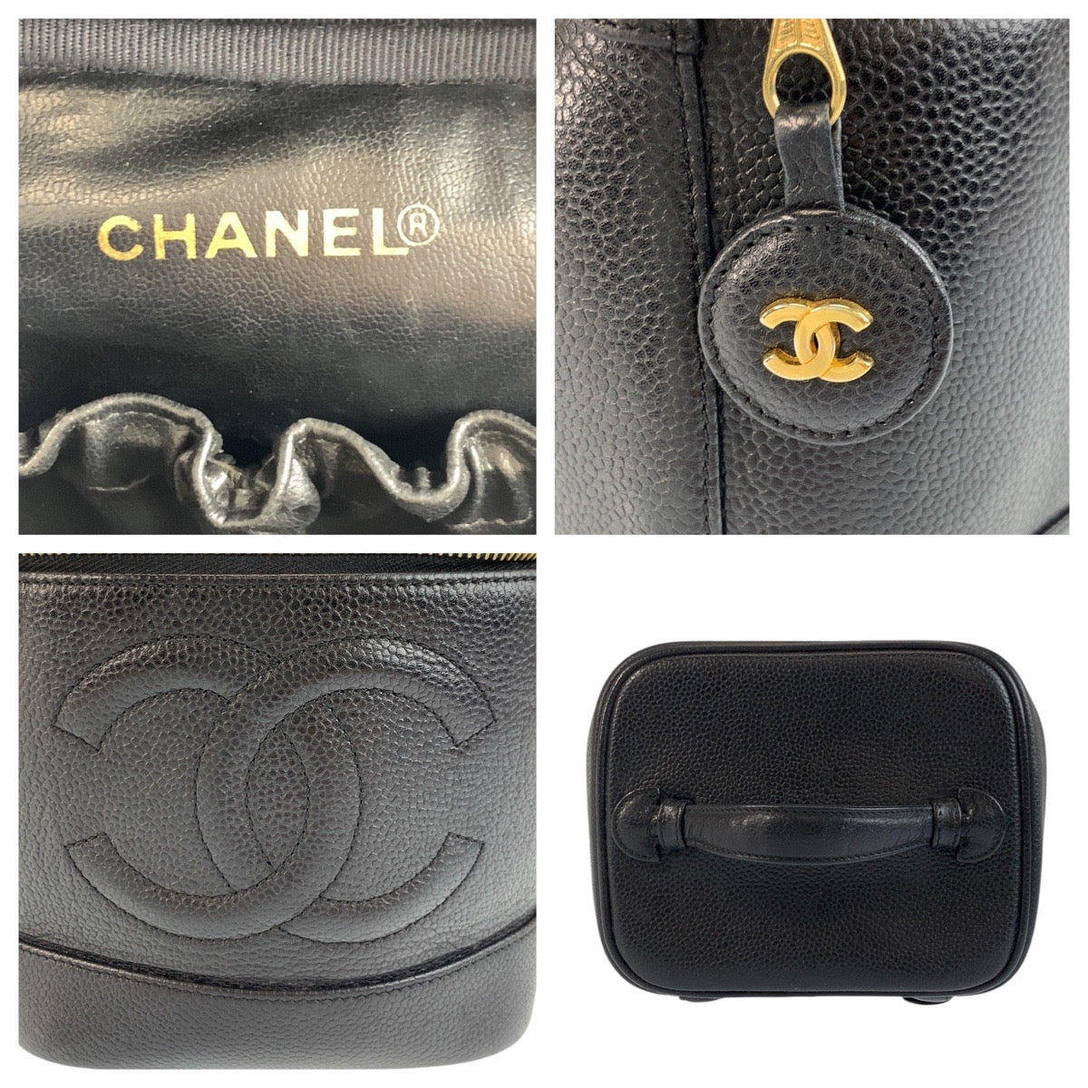 18609
CHANEL シャネル ココマーク ブラック 黒 ゴールド金具 キャビアスキン ハンドバッグ バニティバッグ  レディース ABP60