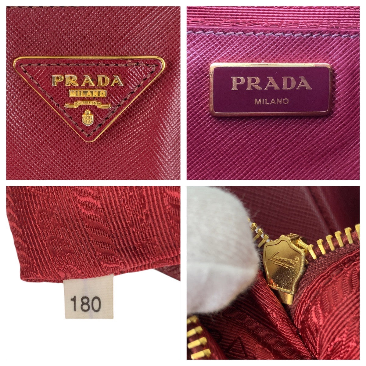 18616
PRADA プラダ サフィアーノ レッド ゴールド金具 レザー トートバッグ ハンドバッグ ショルダーバッグ 2way  レディース AB44