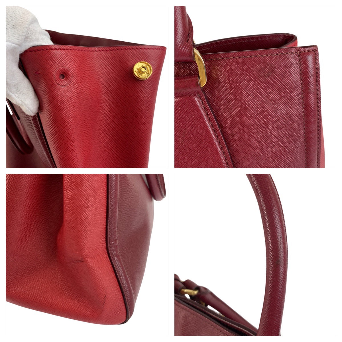 18616
PRADA プラダ サフィアーノ レッド ゴールド金具 レザー トートバッグ ハンドバッグ ショルダーバッグ 2way  レディース AB44