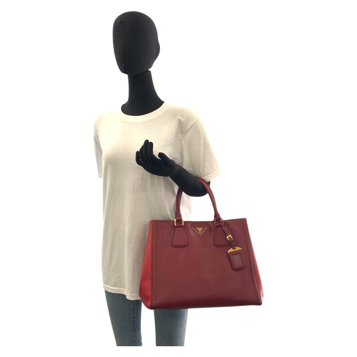 18616
PRADA プラダ サフィアーノ レッド ゴールド金具 レザー トートバッグ ハンドバッグ ショルダーバッグ 2way  レディース AB44