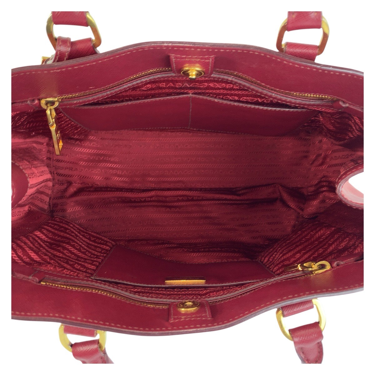 18616
PRADA プラダ サフィアーノ レッド ゴールド金具 レザー トートバッグ ハンドバッグ ショルダーバッグ 2way  レディース AB44