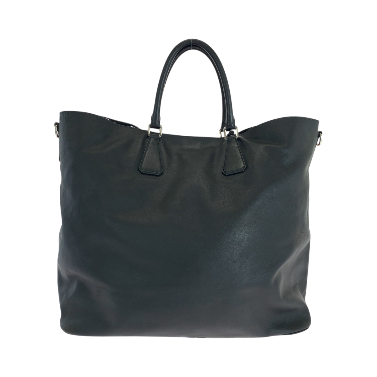 18617
PRADA プラダ サフィアーノ ロゴ ブラック 黒 ホワイト シルバー金具 レザー トートバッグ ハンドバッグ  メンズ AB62