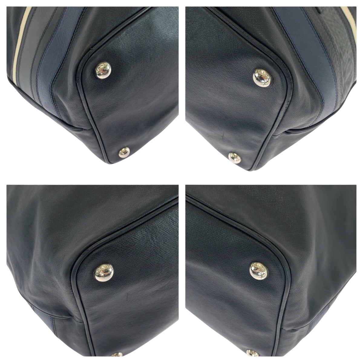 18617
PRADA プラダ サフィアーノ ロゴ ブラック 黒 ホワイト シルバー金具 レザー トートバッグ ハンドバッグ  メンズ AB62