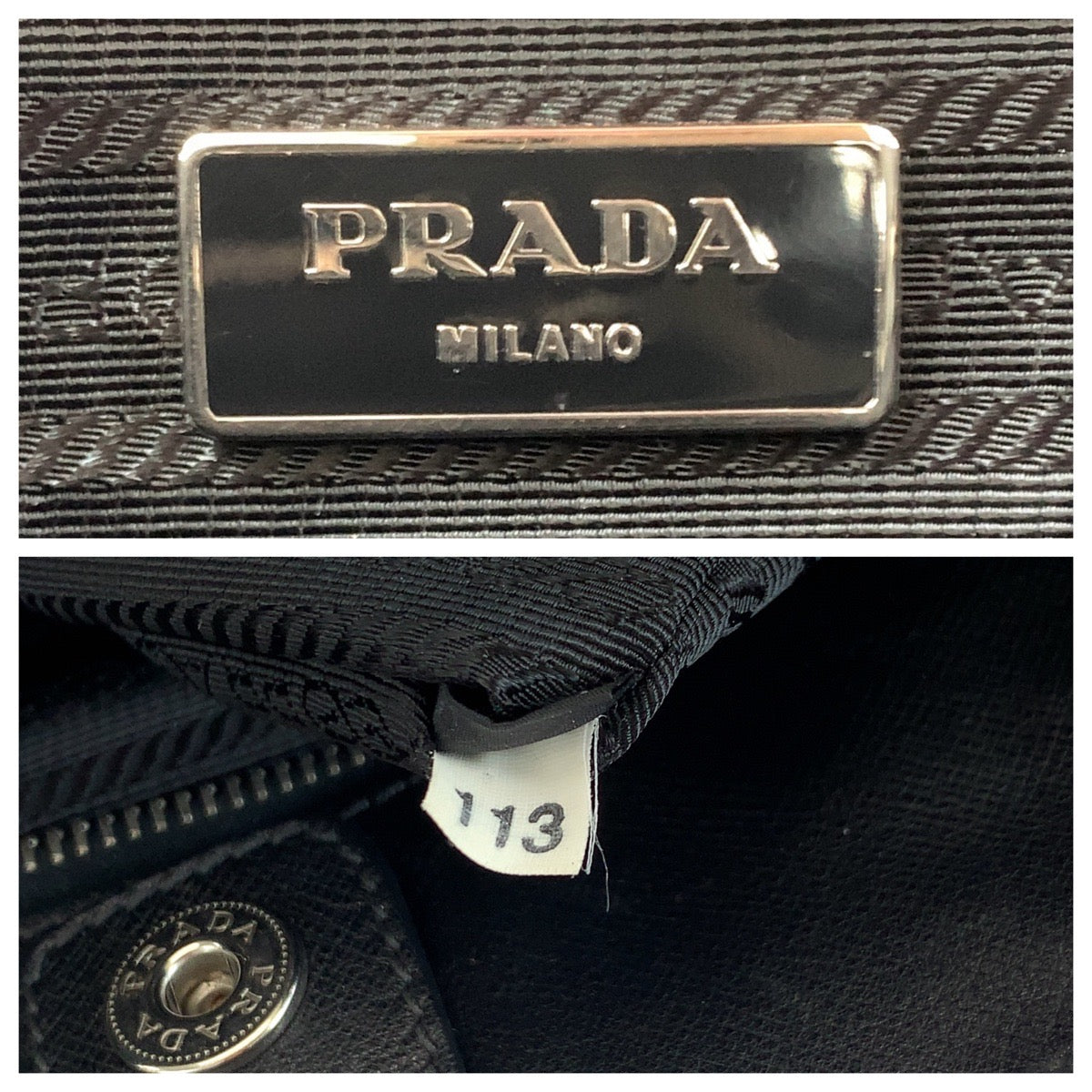 18617
PRADA プラダ サフィアーノ ロゴ ブラック 黒 ホワイト シルバー金具 レザー トートバッグ ハンドバッグ  メンズ AB62