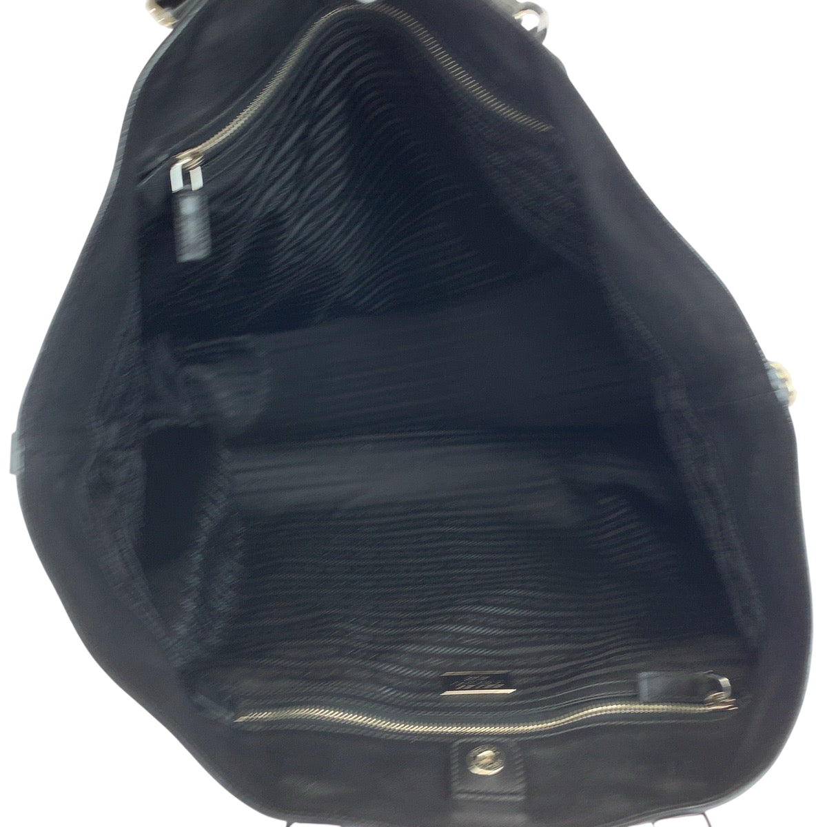 18617
PRADA プラダ サフィアーノ ロゴ ブラック 黒 ホワイト シルバー金具 レザー トートバッグ ハンドバッグ  メンズ AB62