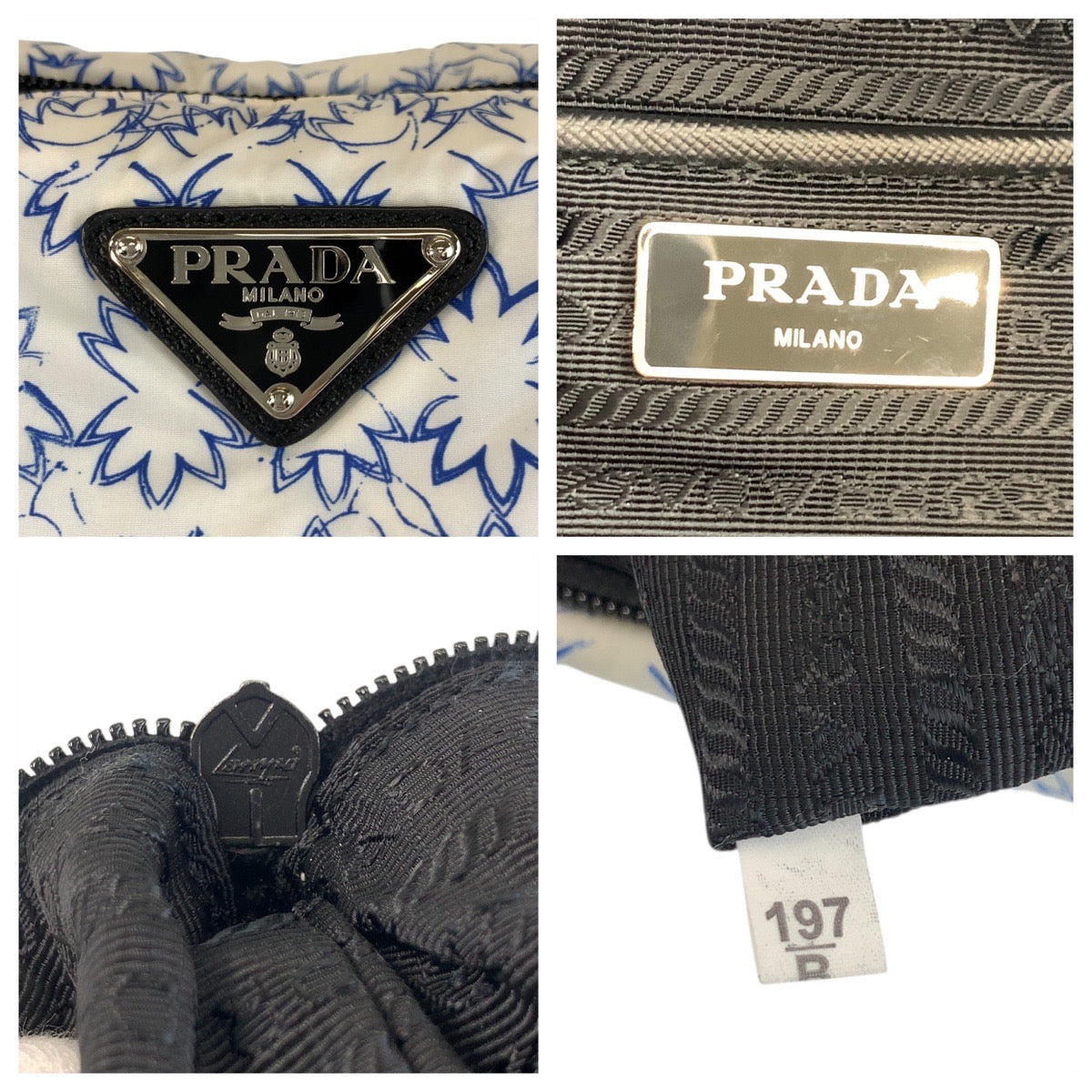 18619
PRADA プラダ ホワイト ブルー ブラック シルバー金具 ナイロン / レザー トートバッグ ショルダーバッグ 2way  レディース AB26