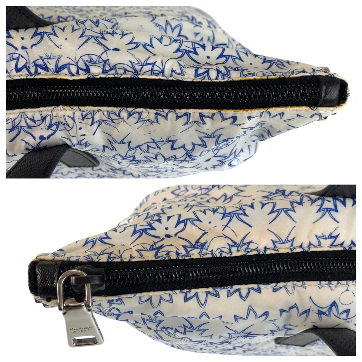 18619
PRADA プラダ ホワイト ブルー ブラック シルバー金具 ナイロン / レザー トートバッグ ショルダーバッグ 2way  レディース AB26