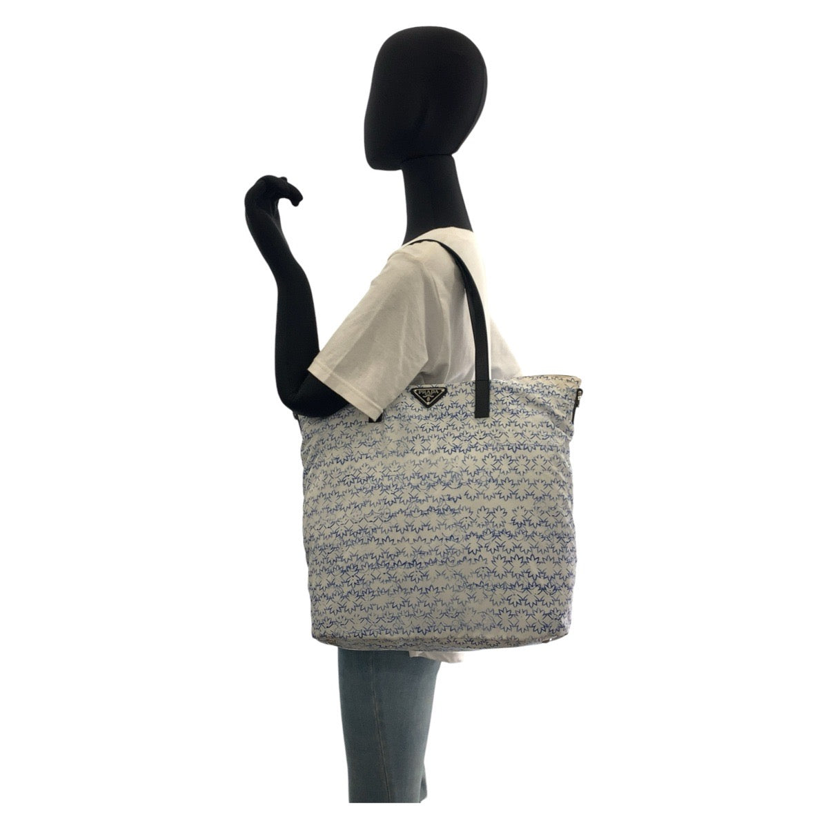 18619
PRADA プラダ ホワイト ブルー ブラック シルバー金具 ナイロン / レザー トートバッグ ショルダーバッグ 2way  レディース AB26