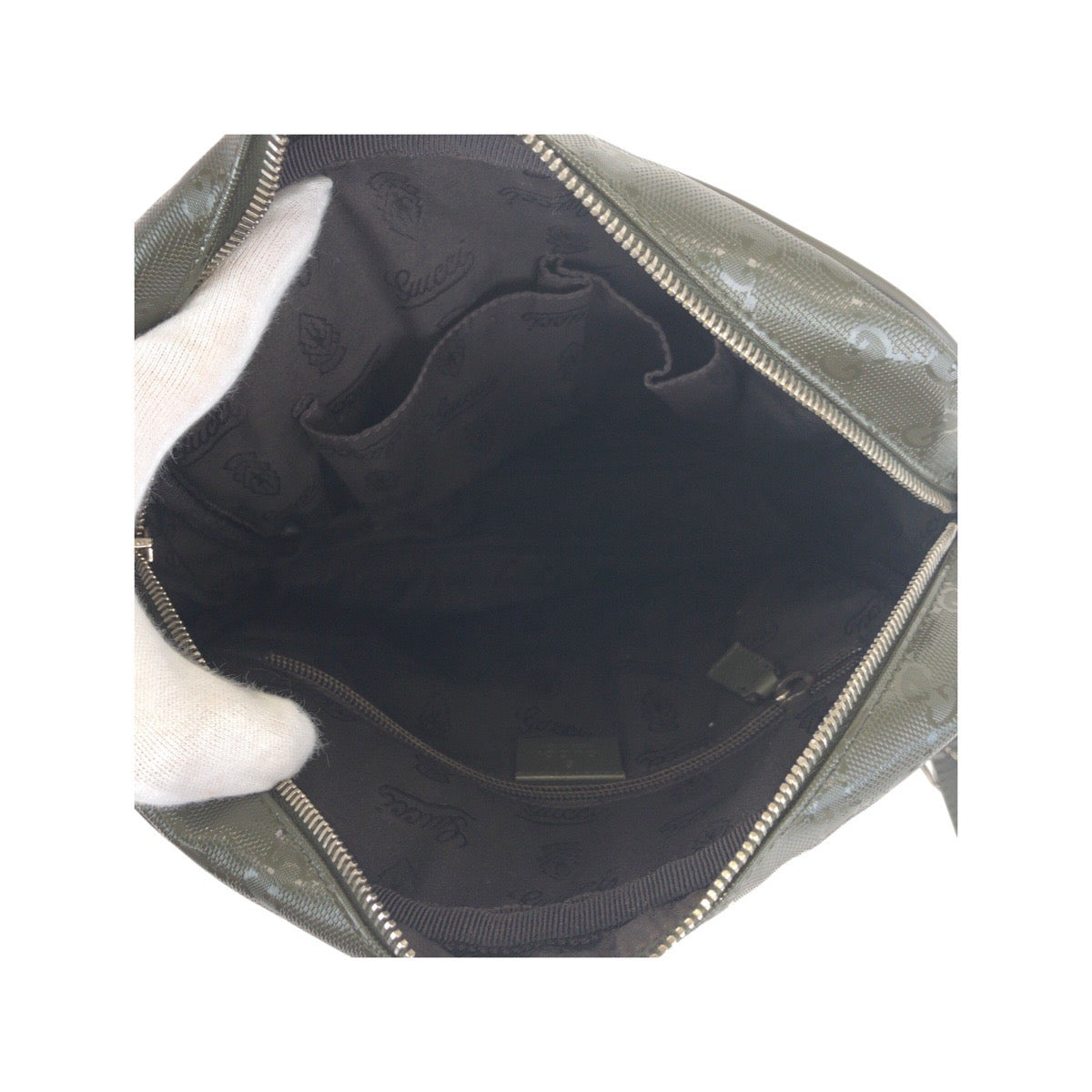 18620
GUCCI グッチ GGインプリメ カーキ シルバー金具 レザー / PVC 201448 ショルダーバッグ メッセンジャーバッグ メンズ A58