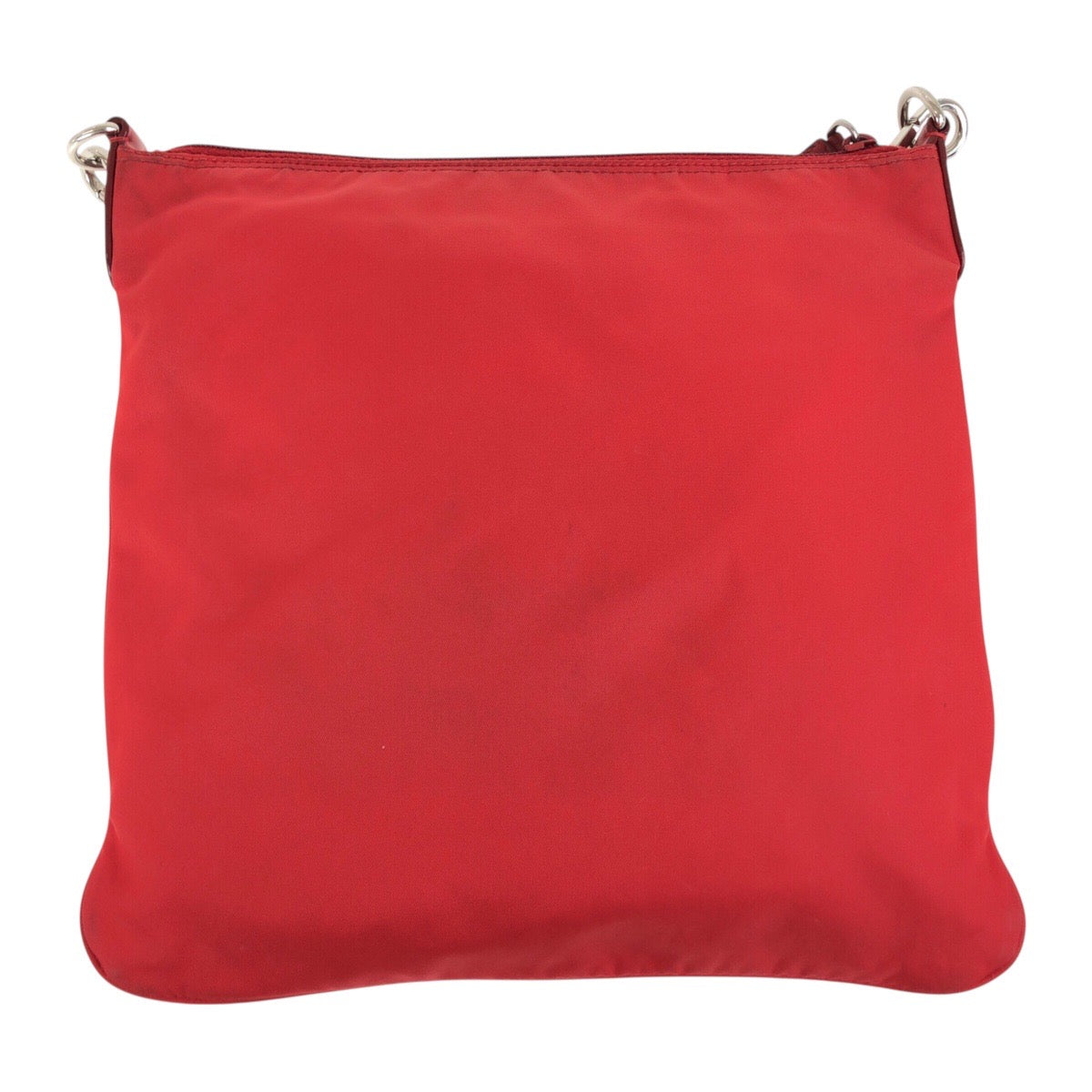 18623
PRADA プラダ テスート 三角ロゴプレート レッド シルバー金具 ナイロン 斜め掛け ショルダーバッグ  レディース ABP38