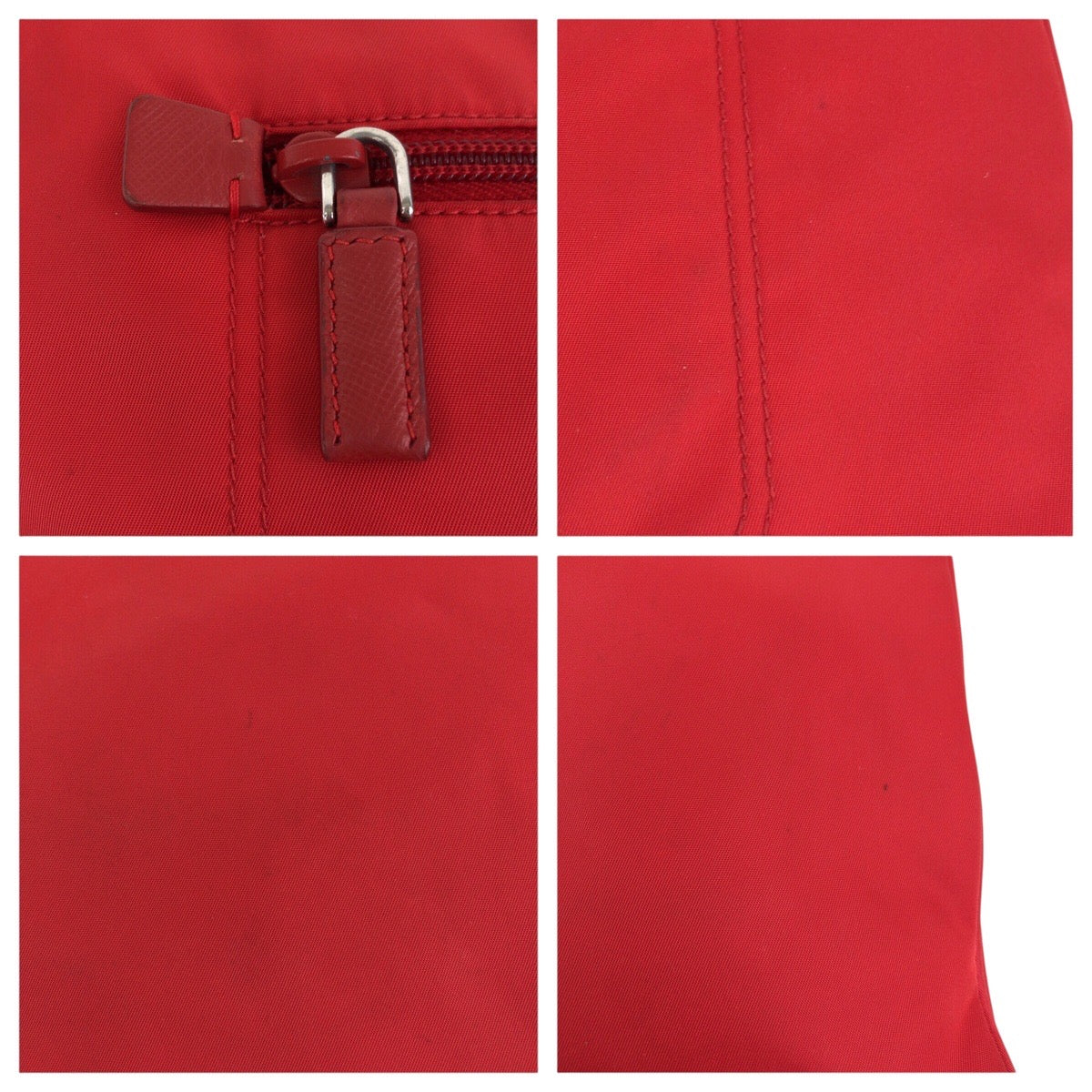 18623
PRADA プラダ テスート 三角ロゴプレート レッド シルバー金具 ナイロン 斜め掛け ショルダーバッグ  レディース ABP38